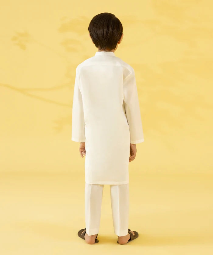 SHAHNAMEH | WHITE CAMBRIC KURTA SHALWAR | LITTLE BOYS | KIDS |5-6Y