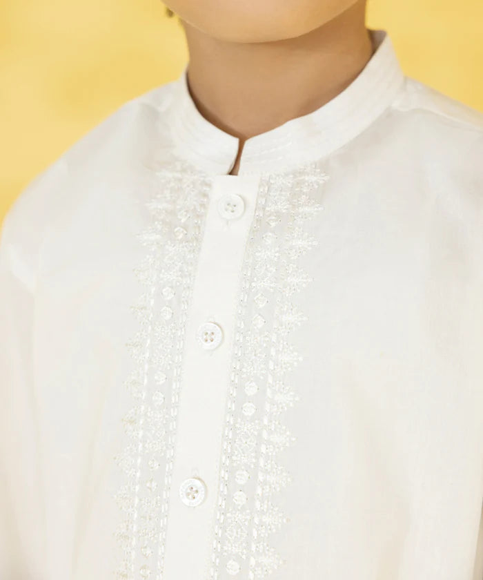 SHAHNAMEH | WHITE CAMBRIC KURTA SHALWAR | LITTLE BOYS | KIDS |5-6Y