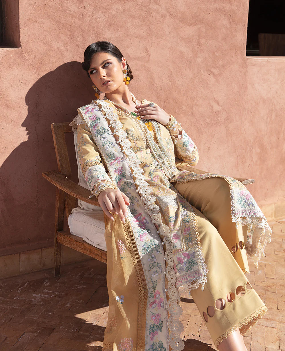 ELAN | STITCHED EMBRIODRED LAWN SHIRT+ STRAIGHT PANTS + EMBRIODERED NET DUPATTA | LARGE