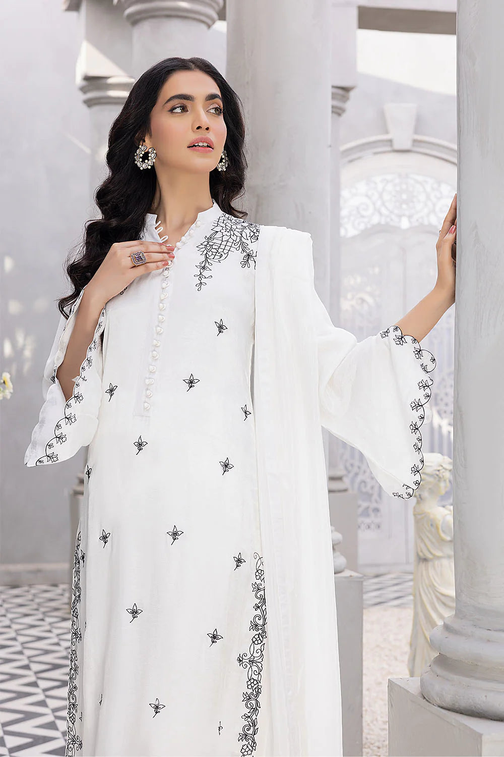 AZURE | WHITE SILK SHIRT WITH EMBRIODERY + PANTS + SILK DUPATTA
