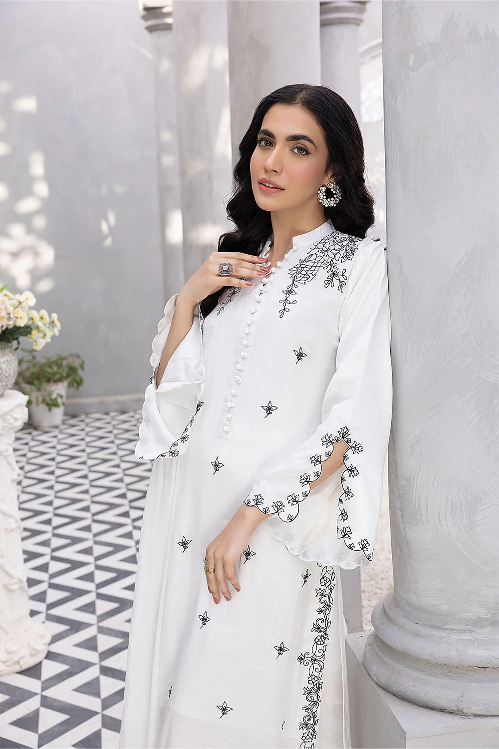 AZURE | WHITE SILK SHIRT WITH EMBRIODERY + PANTS + SILK DUPATTA
