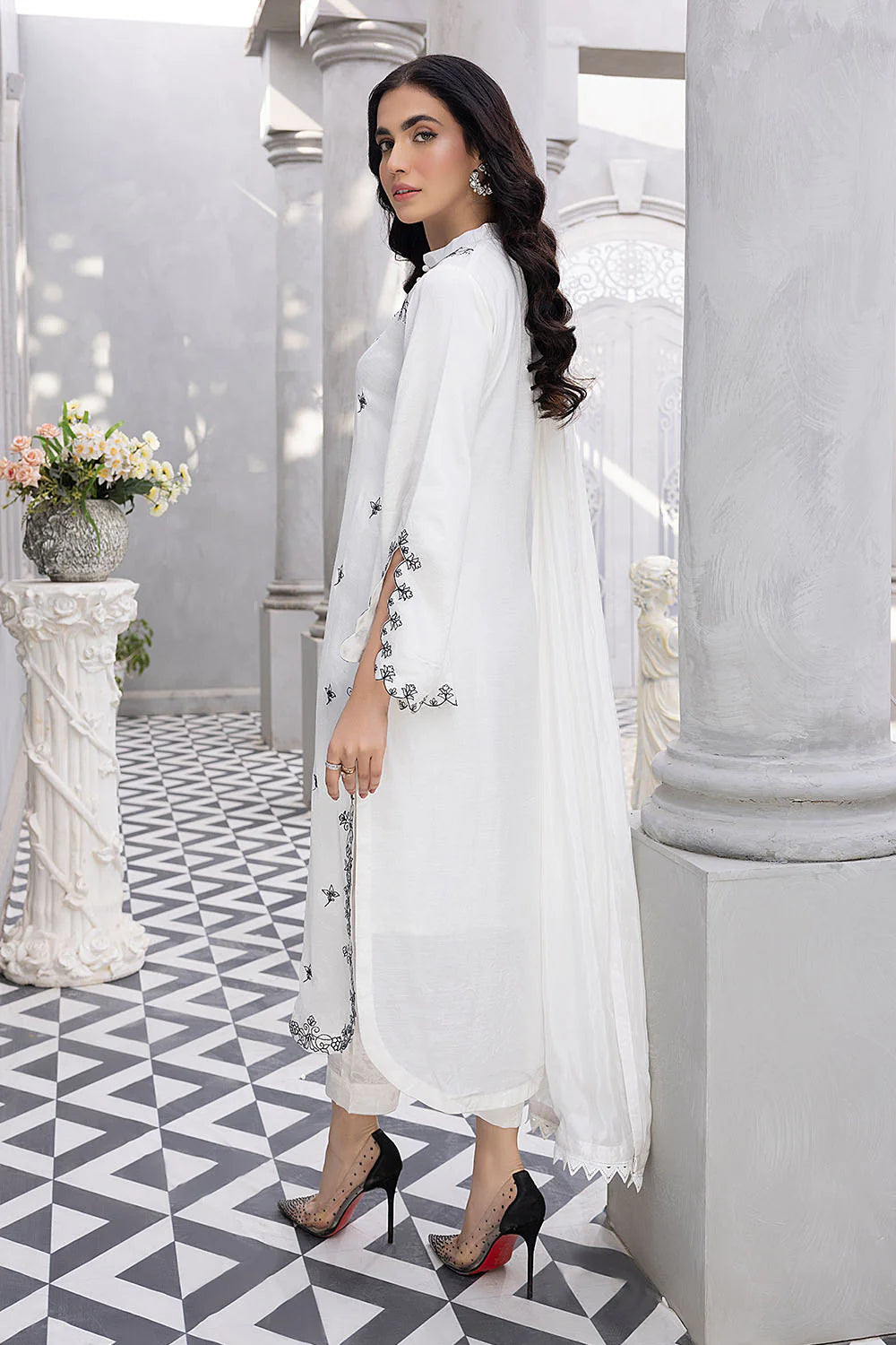 AZURE | WHITE SILK SHIRT WITH EMBRIODERY + PANTS + SILK DUPATTA