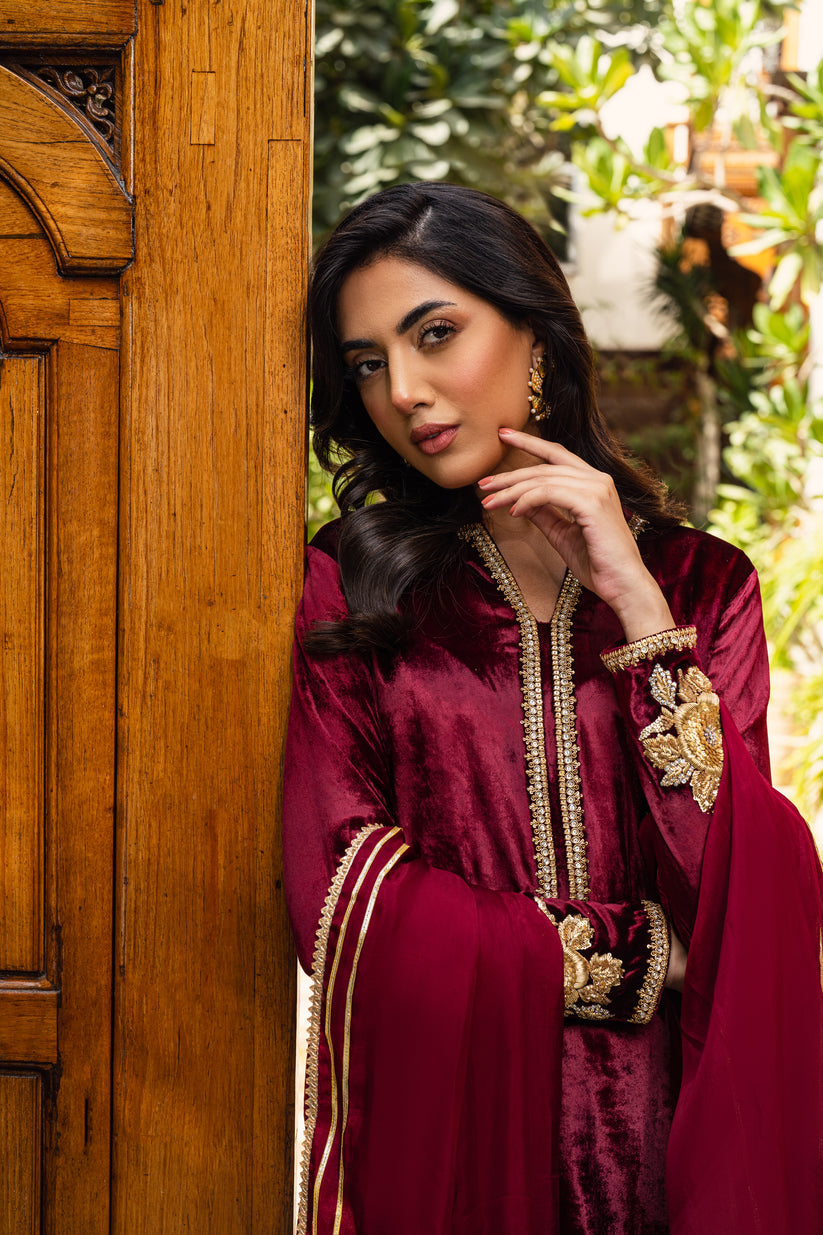 PEHRWAAS | BELLE | SHIRT + PANTS + DUPATTA | VELVET | SMALL
