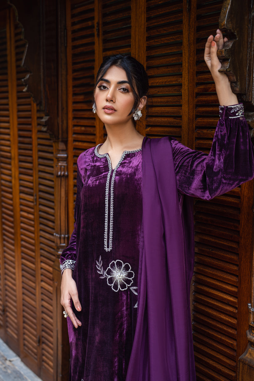 PEHRWAAS | INDIGO | SHIRT + PANTS + DUPATTA | VELVET | SMALL