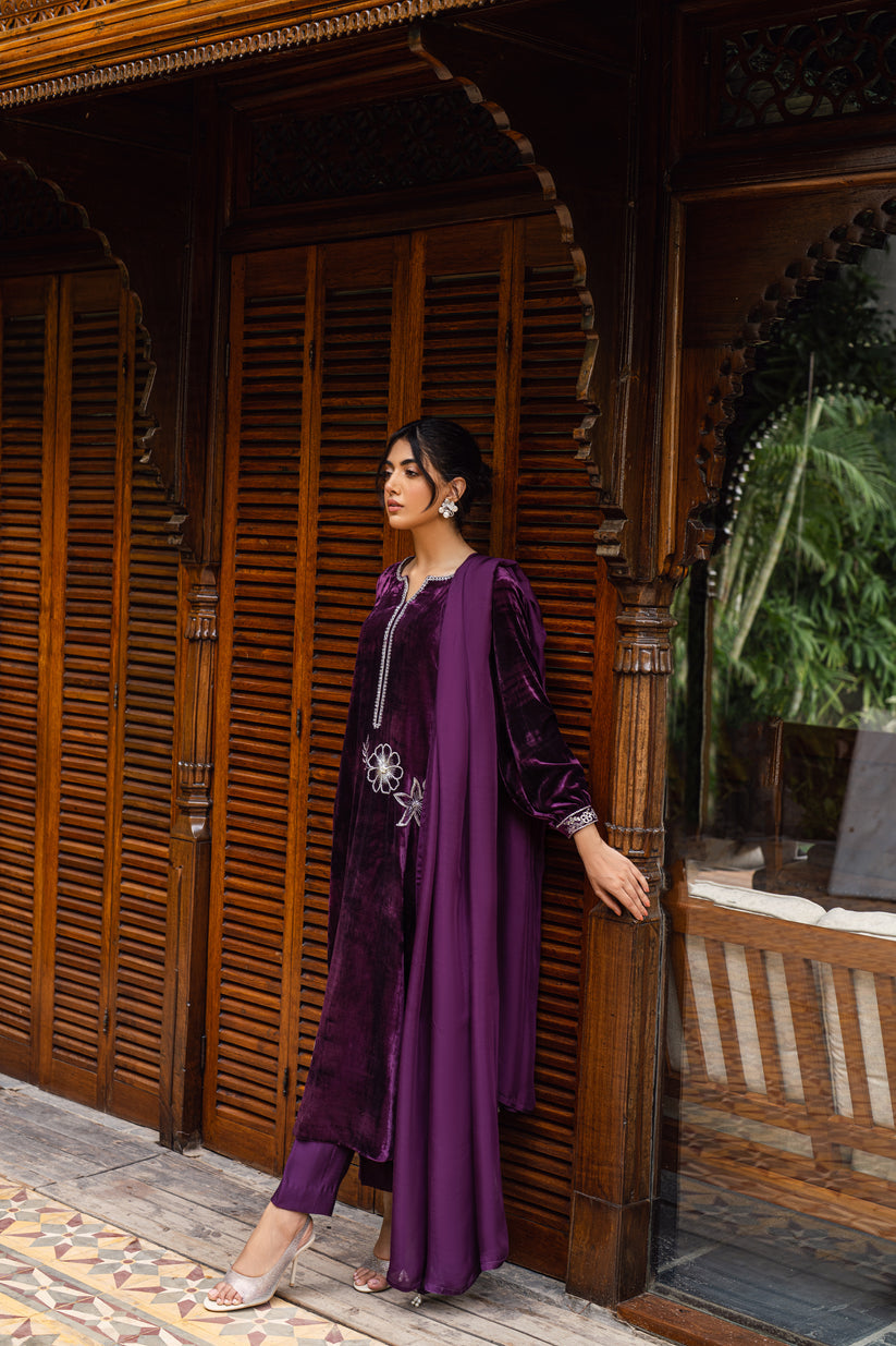 PEHRWAAS | INDIGO | SHIRT + PANTS + DUPATTA | VELVET | SMALL