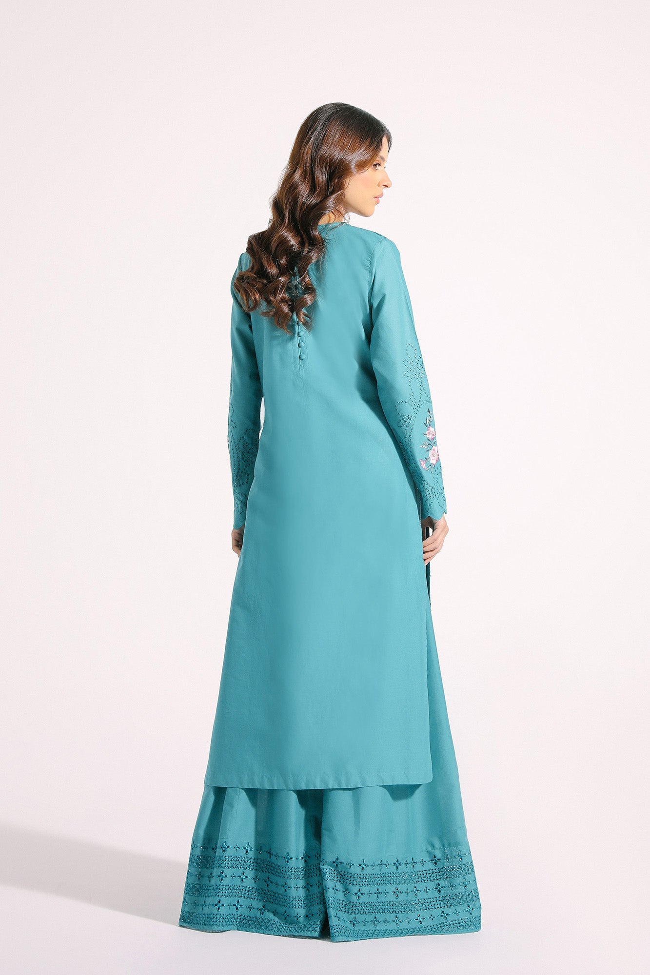 ETHNIC | OLIVE GREEN CUT WORK SHIRT WITH TASSLES + WIDE PALAZZO PANTS | MEDIUM | LARGE