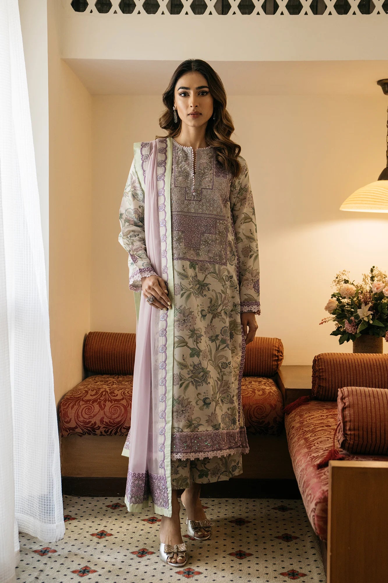 ETHNIC | LINEN SHIRT + PANTS + CHIFFON DUPATTA |MEDIUM