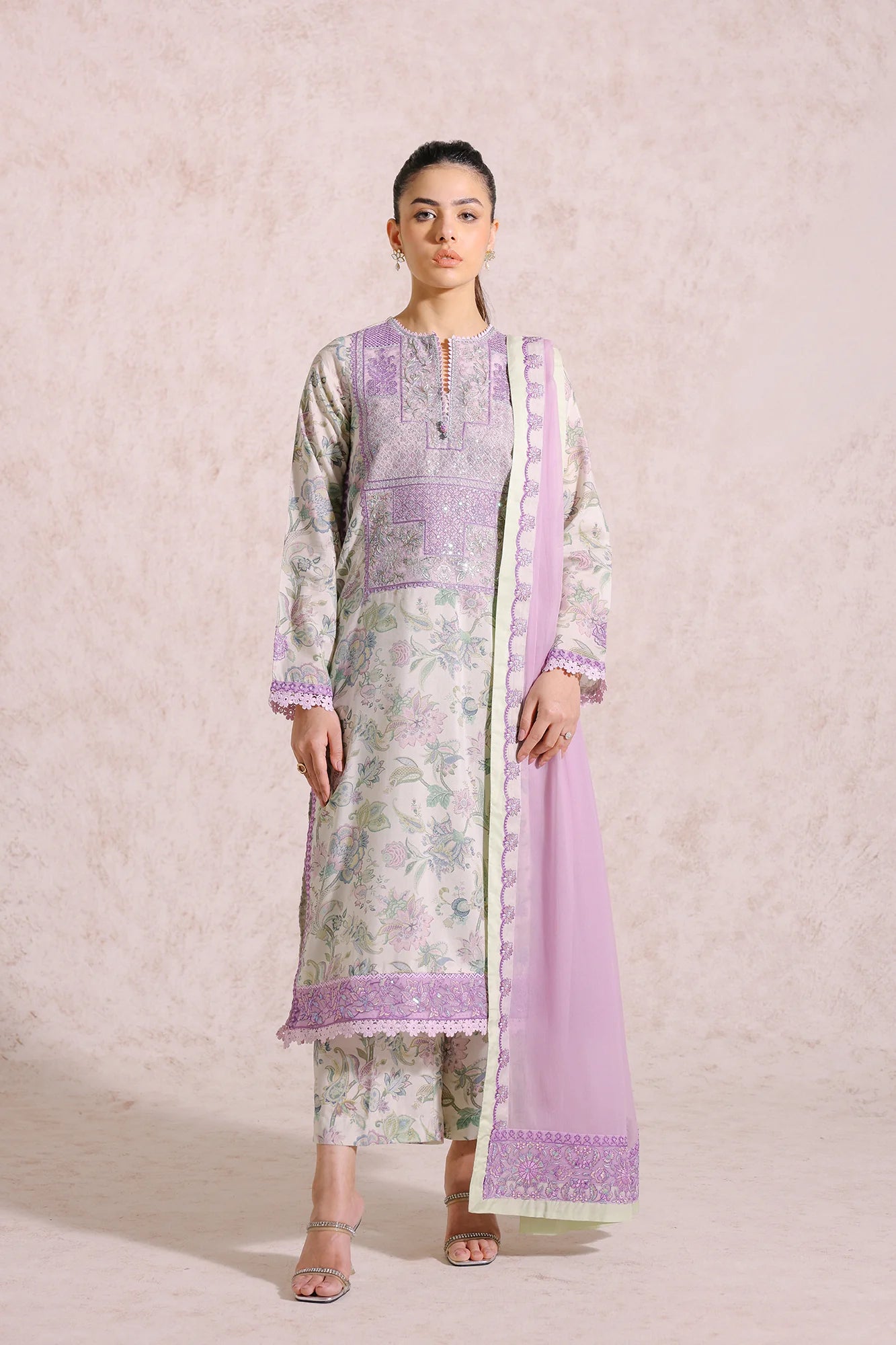 ETHNIC | LINEN SHIRT + PANTS + CHIFFON DUPATTA |MEDIUM