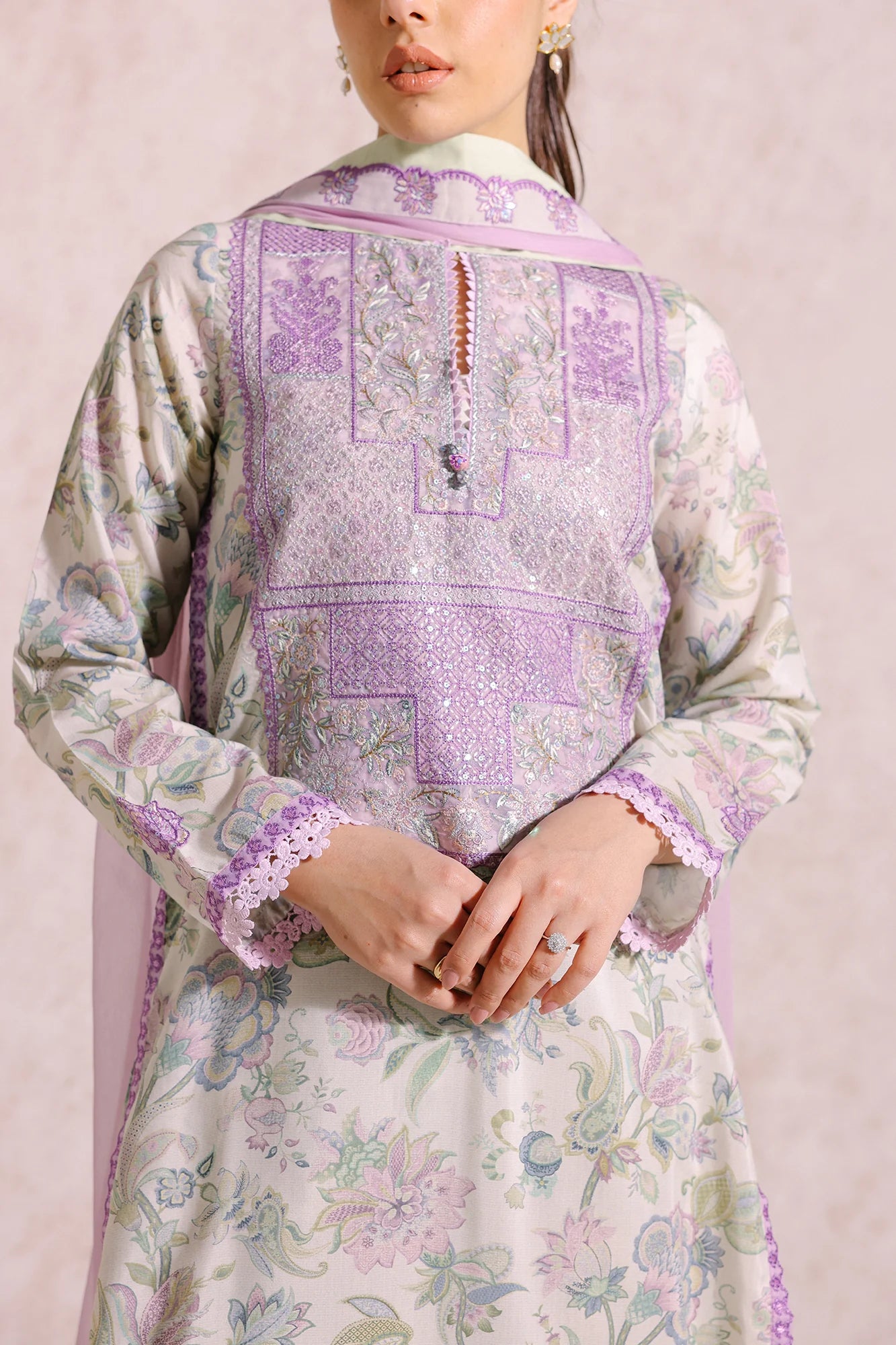 ETHNIC | LINEN SHIRT + PANTS + CHIFFON DUPATTA |MEDIUM