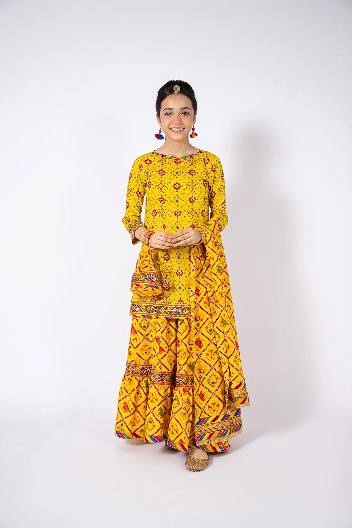 KAYSERIA |COLOURFUL PRINTED COTTON SUIT + GHARARA + DUPATTA | LITTLE GIRLS | KIDS |3-6 M