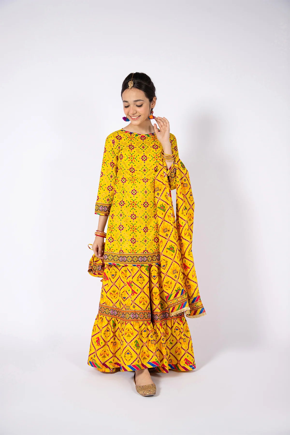 KAYSERIA |COLOURFUL PRINTED COTTON SUIT + GHARARA + DUPATTA | LITTLE GIRLS | KIDS |3-6 M