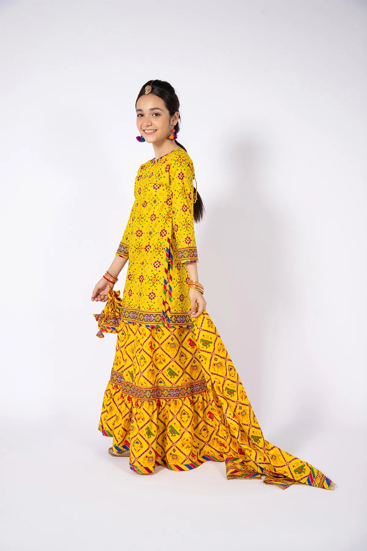 KAYSERIA |COLOURFUL PRINTED COTTON SUIT + GHARARA + DUPATTA | LITTLE GIRLS | KIDS |3-6 M
