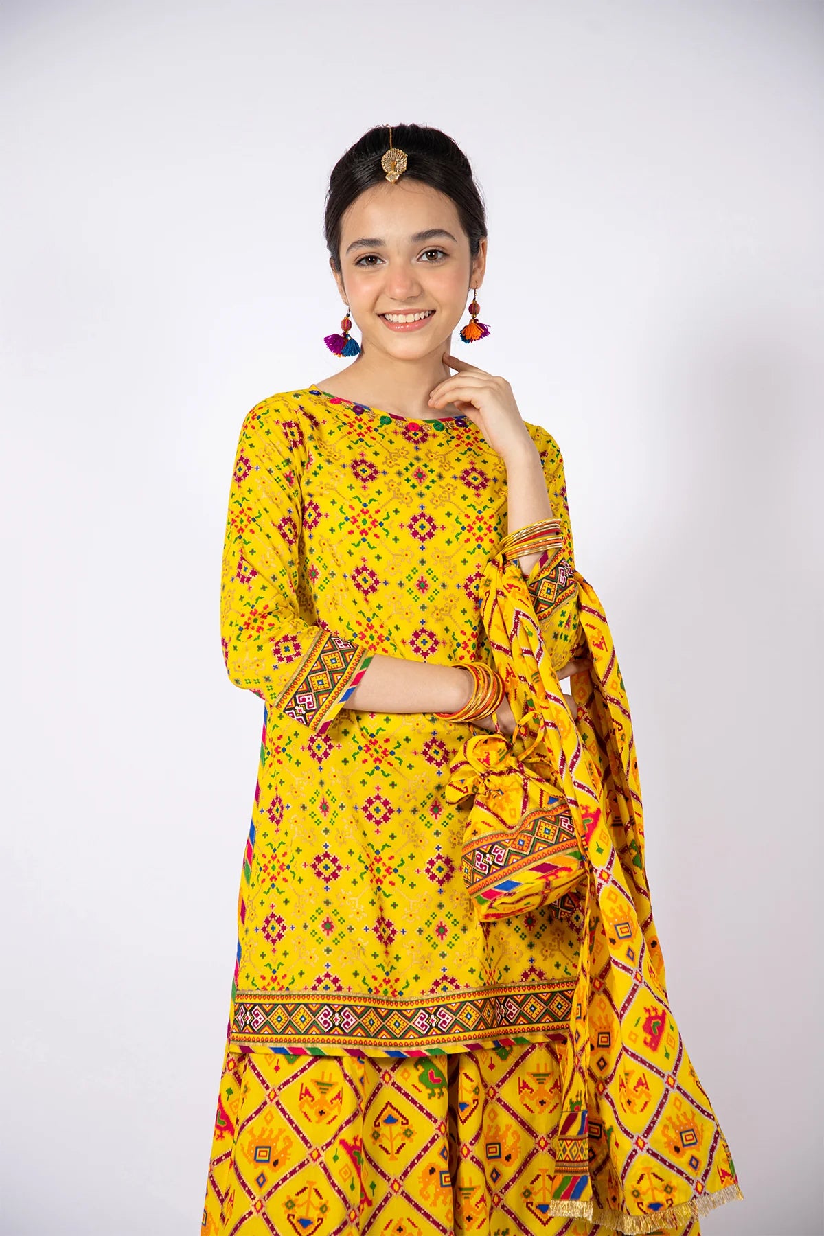 KAYSERIA |COLOURFUL PRINTED COTTON SUIT + GHARARA + DUPATTA | LITTLE GIRLS | KIDS |3-6 M
