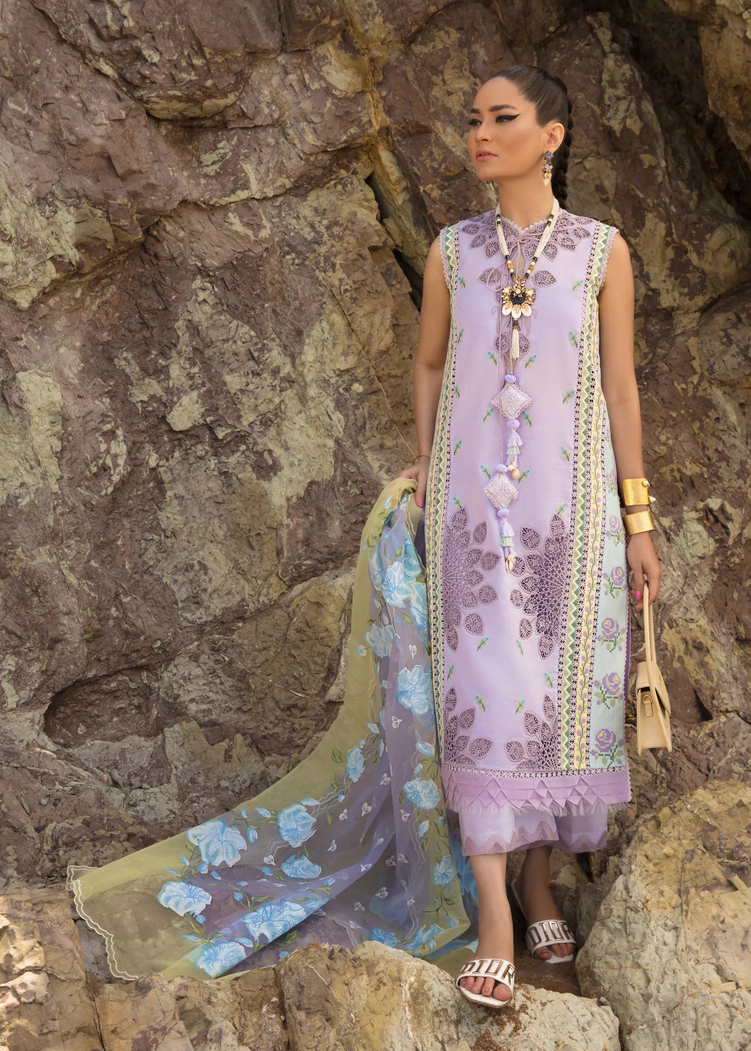 CRIMSON | STITCHED EMBRIODERED LAWN WITH SLEEVES + PANTS + ORGANZA DUPATTA | LARGE