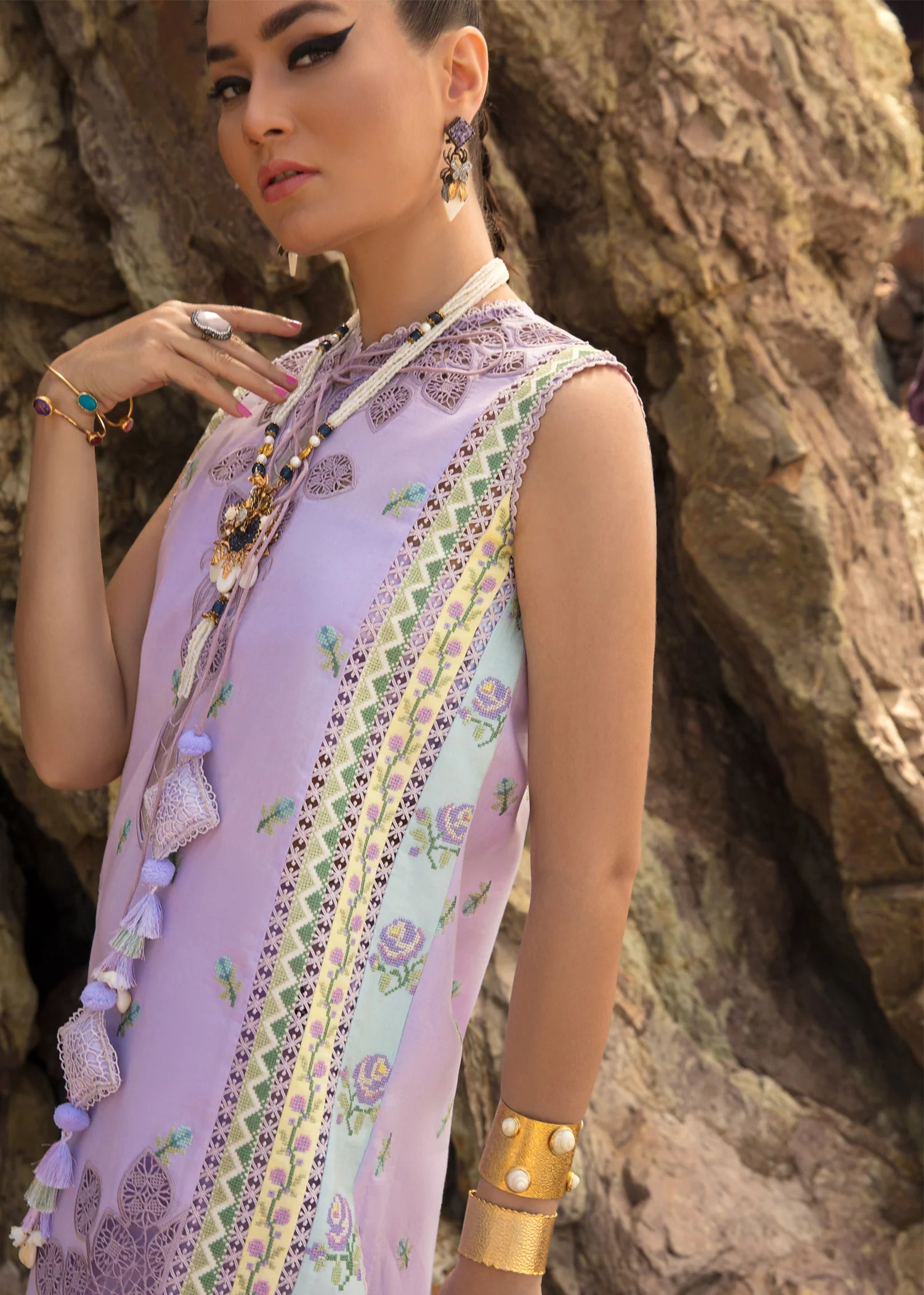 CRIMSON | STITCHED EMBRIODERED LAWN WITH SLEEVES + PANTS + ORGANZA DUPATTA | LARGE