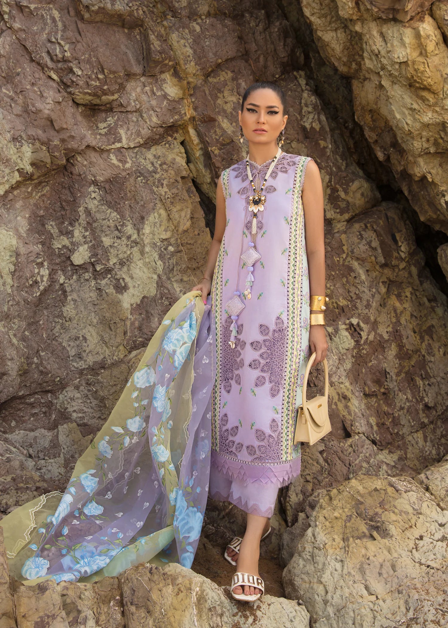 CRIMSON | STITCHED EMBRIODERED LAWN WITH SLEEVES + PANTS + ORGANZA DUPATTA | LARGE