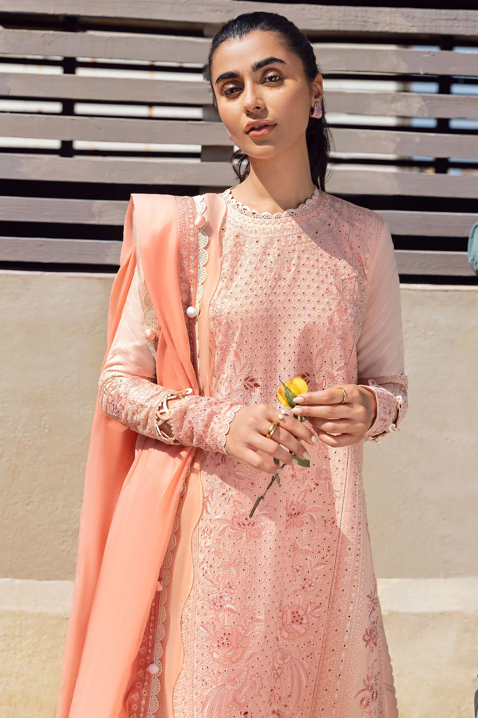 ZAHA | STITCHED CHICKANKARI SHIRT WITH + STRAIGHT PANTS + EMBELLISHED DUPATTA
