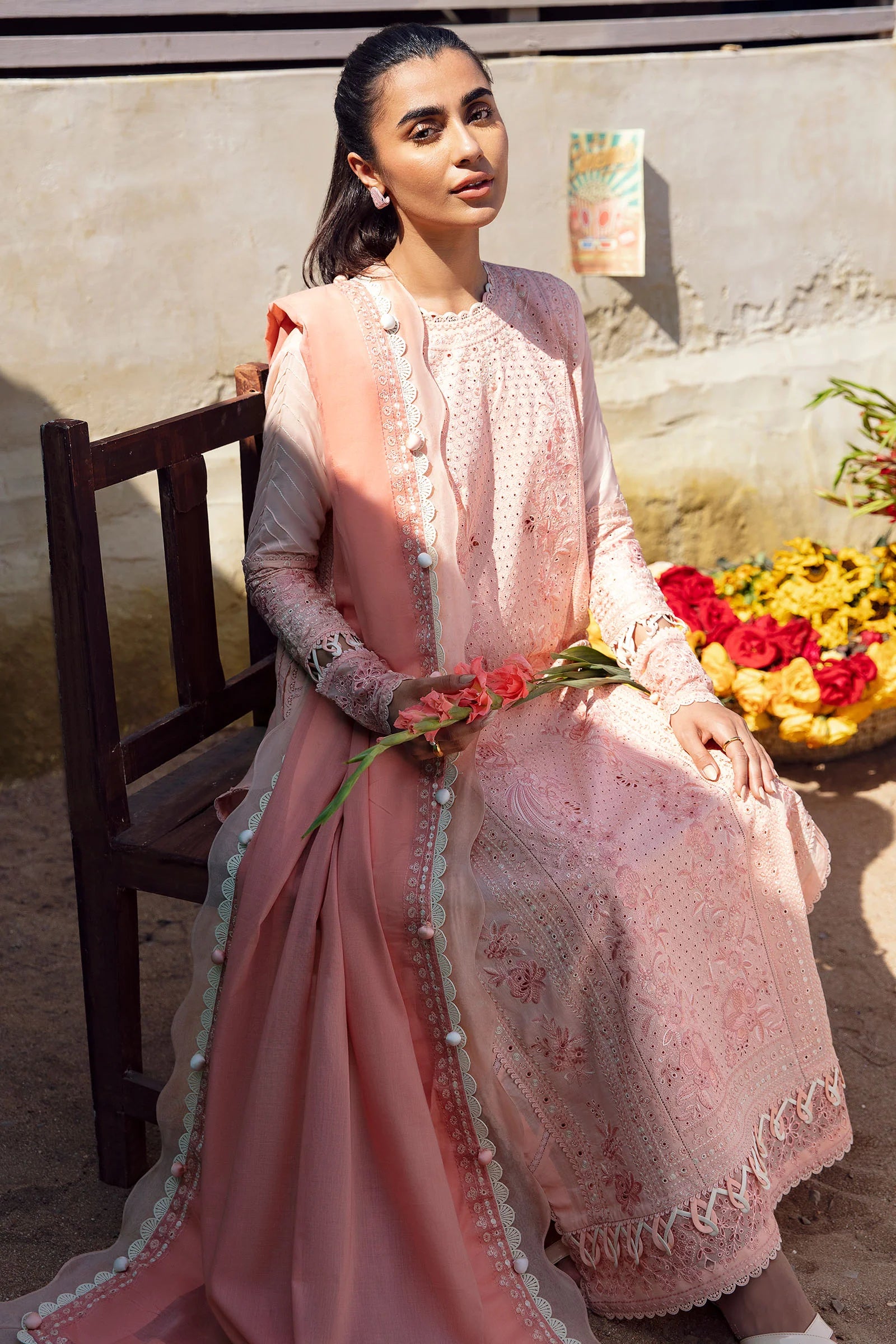 ZAHA | STITCHED CHICKANKARI SHIRT WITH + STRAIGHT PANTS + EMBELLISHED DUPATTA
