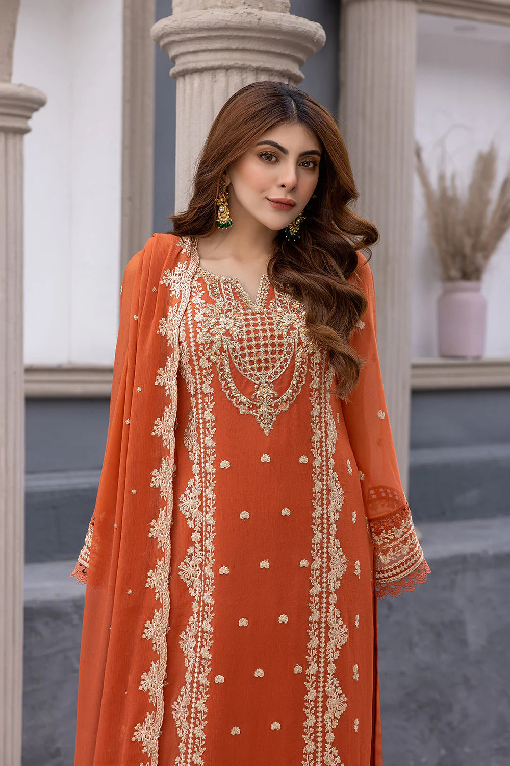 AZURE | EMBRIODERED CHIFFON SUIT WITH STRAIGHT PANTS |LARGE