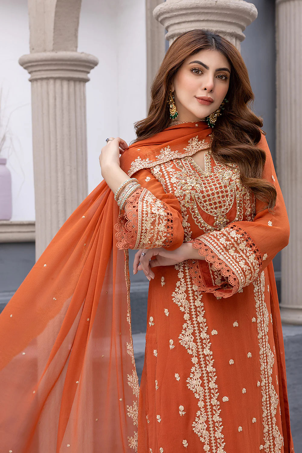 AZURE | EMBRIODERED CHIFFON SUIT WITH STRAIGHT PANTS |LARGE