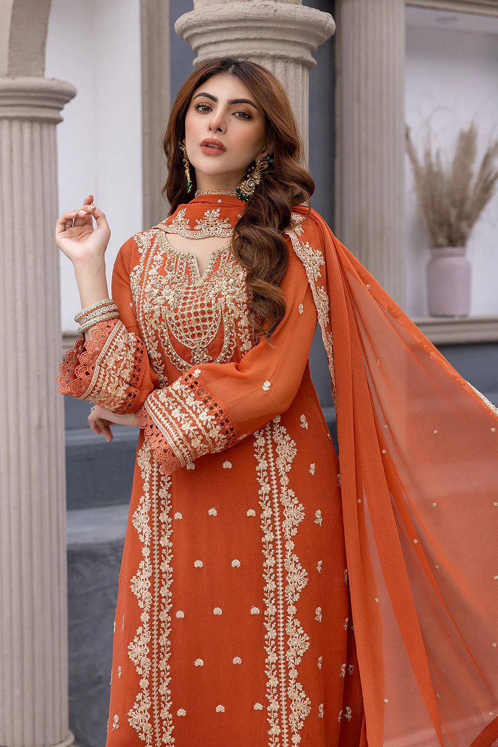 AZURE | EMBRIODERED CHIFFON SUIT WITH STRAIGHT PANTS |LARGE