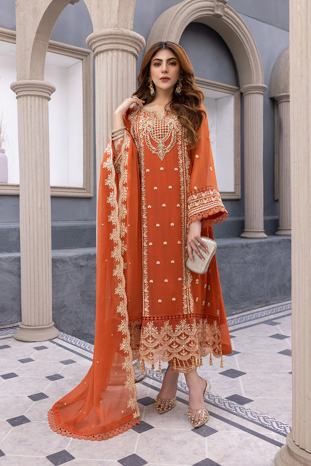 AZURE | EMBRIODERED CHIFFON SUIT WITH STRAIGHT PANTS |LARGE