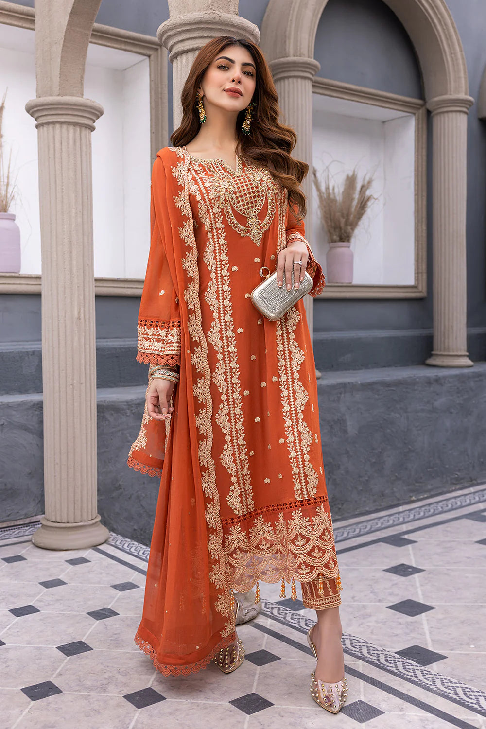 AZURE | EMBRIODERED CHIFFON SUIT WITH STRAIGHT PANTS |LARGE