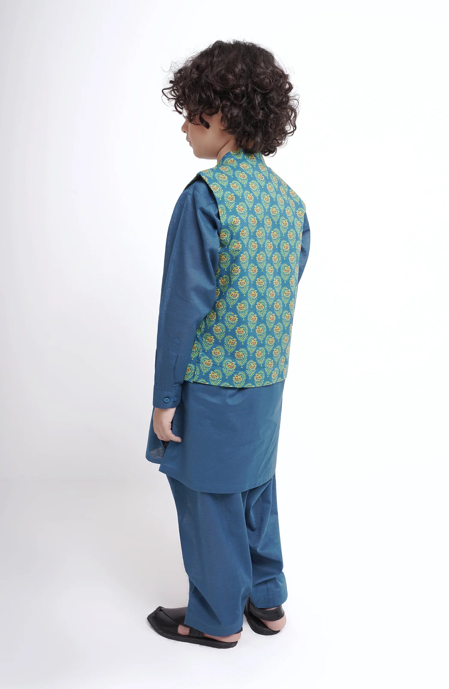 SHAHNAMEH | BLUE KURTA SHALWAR + WAISTCOAT | LITTLE BOYS | KIDS |2Y