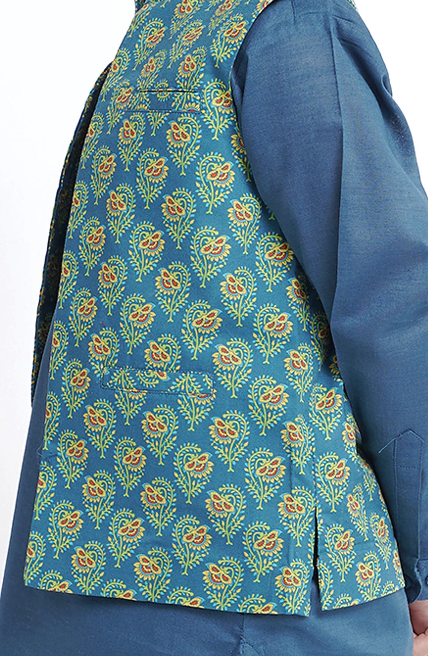 SHAHNAMEH | BLUE KURTA SHALWAR + WAISTCOAT | LITTLE BOYS | KIDS |2Y
