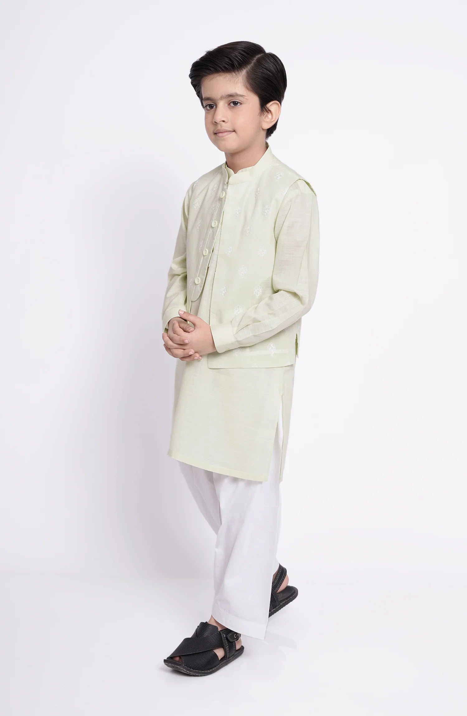 SHAHNAMEH | MINT GREEN KURTA SHALWAR + WAISTCOAT | LITTLE BOYS | KIDS |1Y