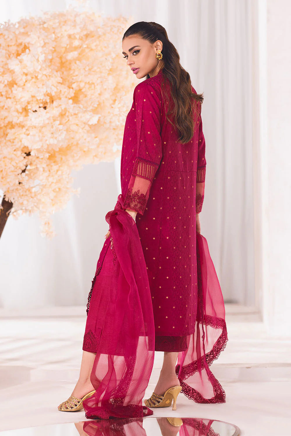 AZURE | EMBRIODERED COTTON SHIRT + EMBRIODERED PANTS + ORGANZA DUPATTA