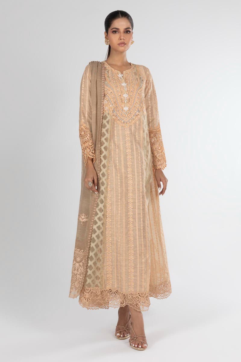 SANA SAFINAZ | EMBRIODERED PISHWAAS + PANTS + NET DUPATTA | SMALL