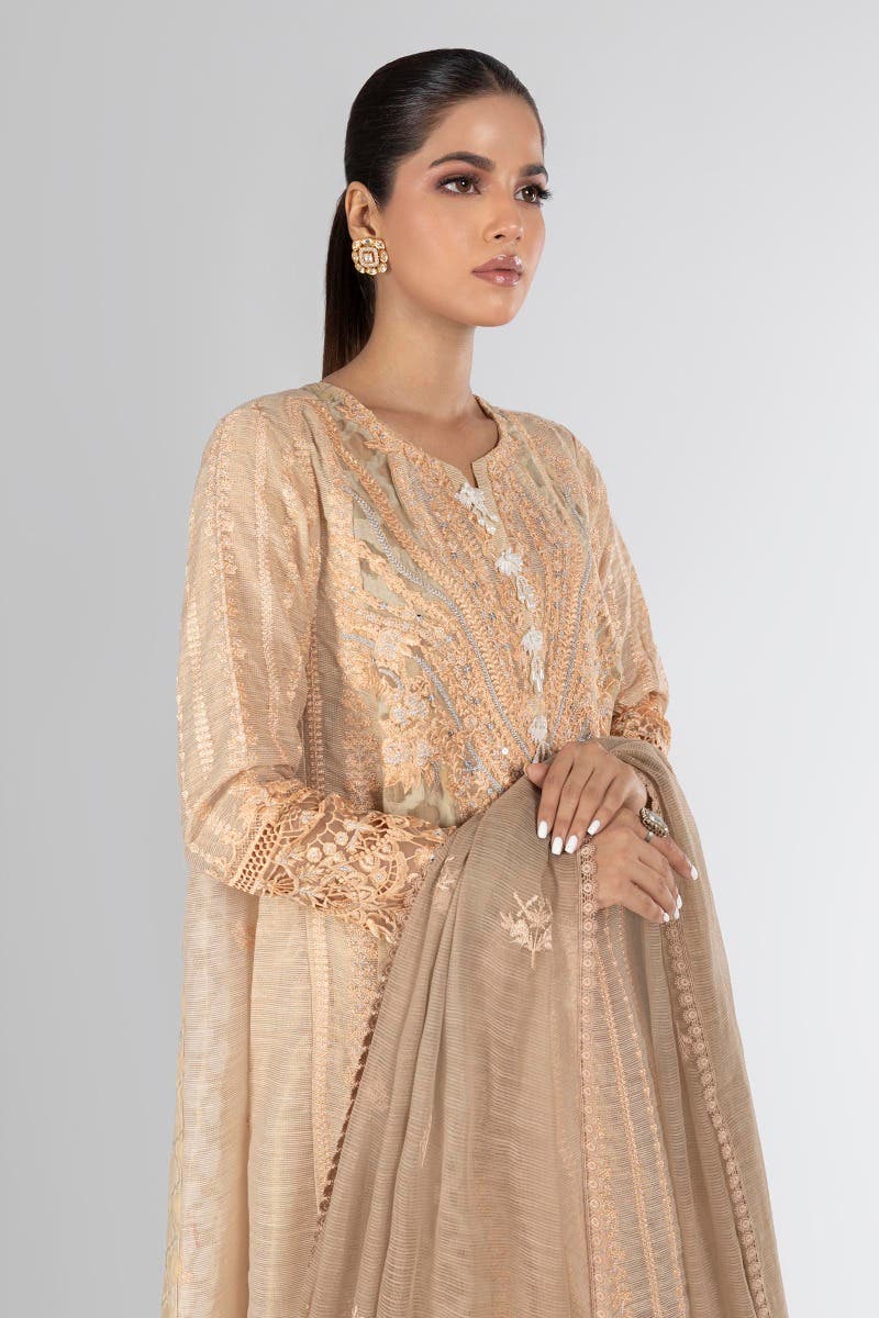 SANA SAFINAZ | EMBRIODERED PISHWAAS + PANTS + NET DUPATTA | SMALL