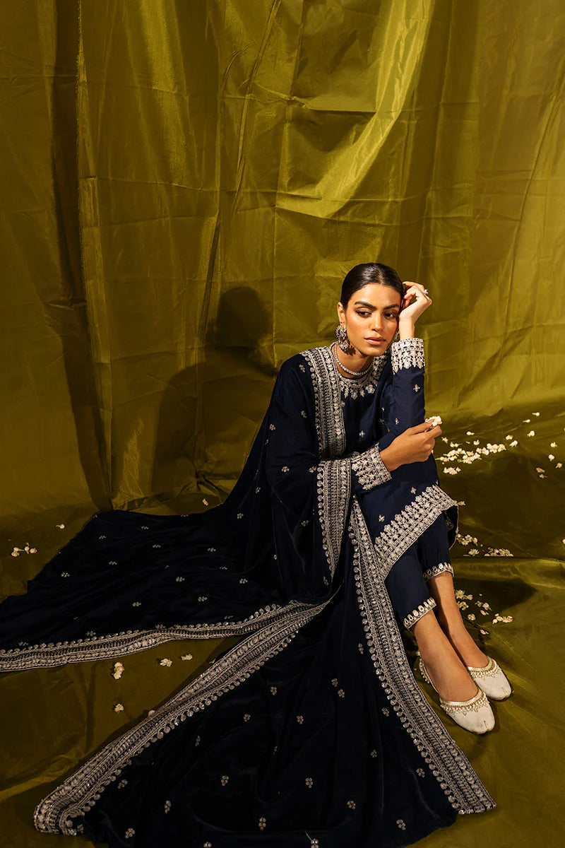 CROSS STITCH | RAW SILK EMBRIODERED SHIRT +SILK PANTS + VELVET SHAWL | MEDIUM