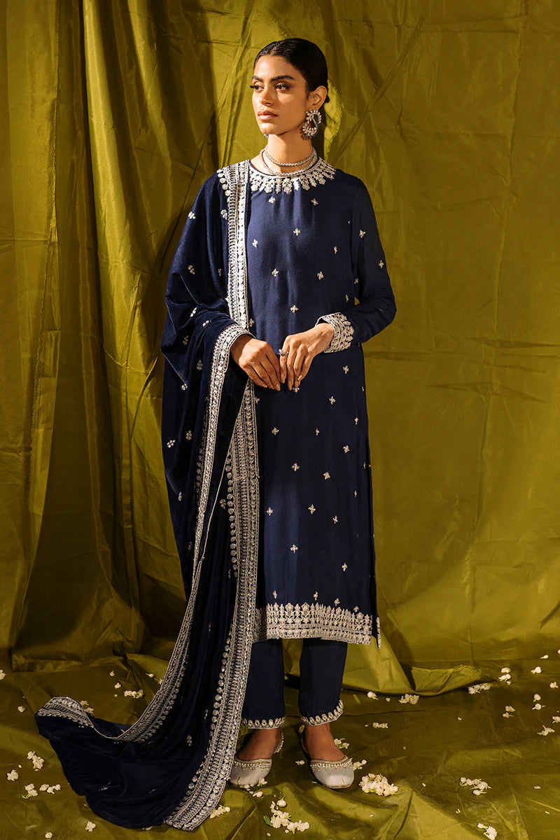CROSS STITCH | RAW SILK EMBRIODERED SHIRT +SILK PANTS + VELVET SHAWL | MEDIUM