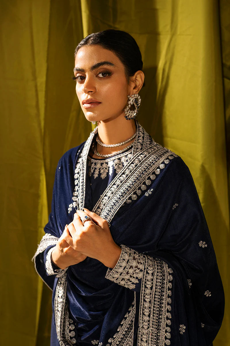 CROSS STITCH | RAW SILK EMBRIODERED SHIRT +SILK PANTS + VELVET SHAWL | MEDIUM