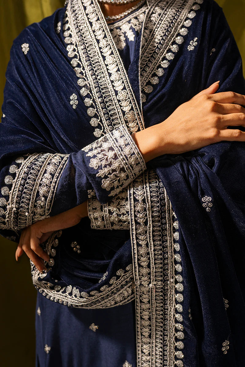 CROSS STITCH | RAW SILK EMBRIODERED SHIRT +SILK PANTS + VELVET SHAWL | MEDIUM