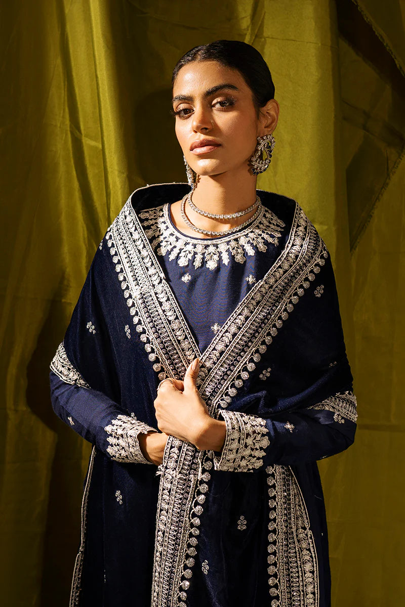 CROSS STITCH | RAW SILK EMBRIODERED SHIRT +SILK PANTS + VELVET SHAWL | MEDIUM