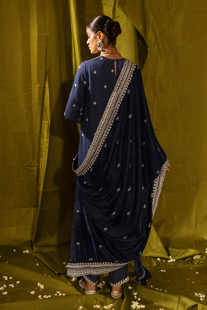 CROSS STITCH | RAW SILK EMBRIODERED SHIRT +SILK PANTS + VELVET SHAWL | MEDIUM