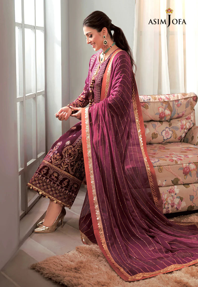ASIM JOFA | EMBRIODERED VELVET SHIRT + SILK PANTS + EMBRIODERD CHIFFON DUPATTA | MEDIUMTA