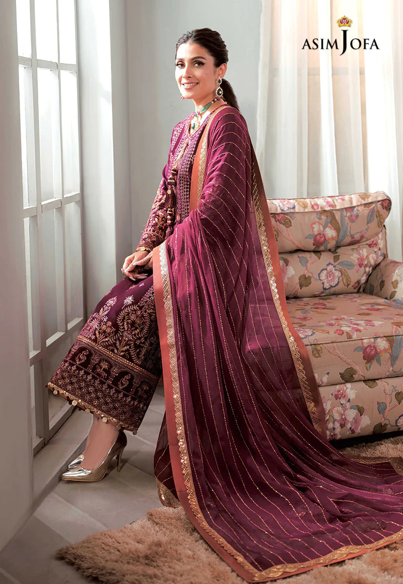 ASIM JOFA | EMBRIODERED VELVET SHIRT + SILK PANTS + EMBRIODERD CHIFFON DUPATTA | MEDIUMTA