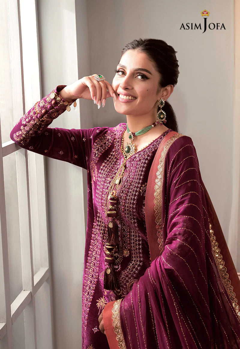 ASIM JOFA | EMBRIODERED VELVET SHIRT + SILK PANTS + EMBRIODERD CHIFFON DUPATTA | MEDIUMTA