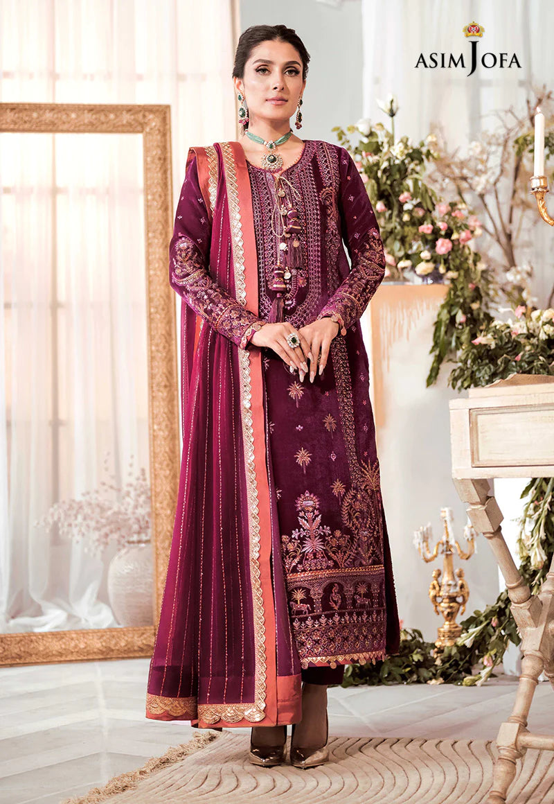 ASIM JOFA | EMBRIODERED VELVET SHIRT + SILK PANTS + EMBRIODERD CHIFFON DUPATTA | MEDIUMTA
