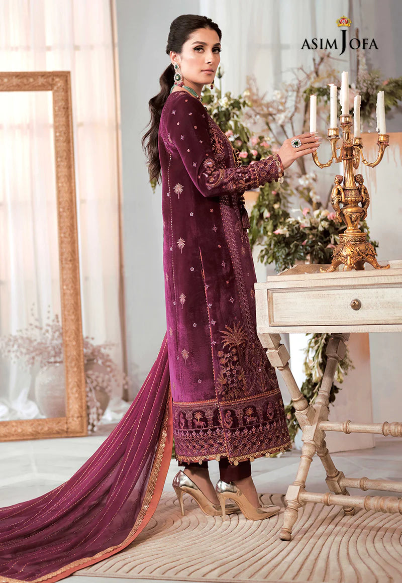 ASIM JOFA | EMBRIODERED VELVET SHIRT + SILK PANTS + EMBRIODERD CHIFFON DUPATTA | MEDIUMTA