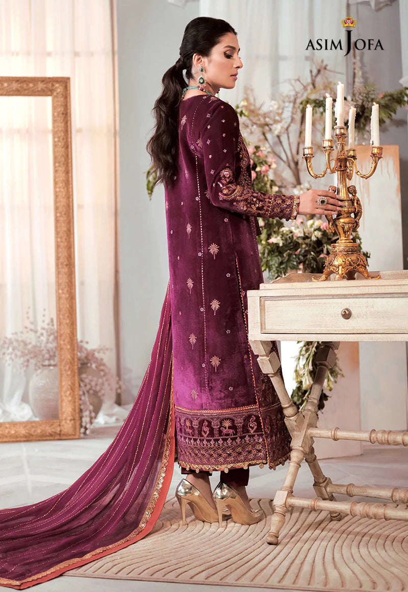 ASIM JOFA | EMBRIODERED VELVET SHIRT + SILK PANTS + EMBRIODERD CHIFFON DUPATTA | MEDIUMTA