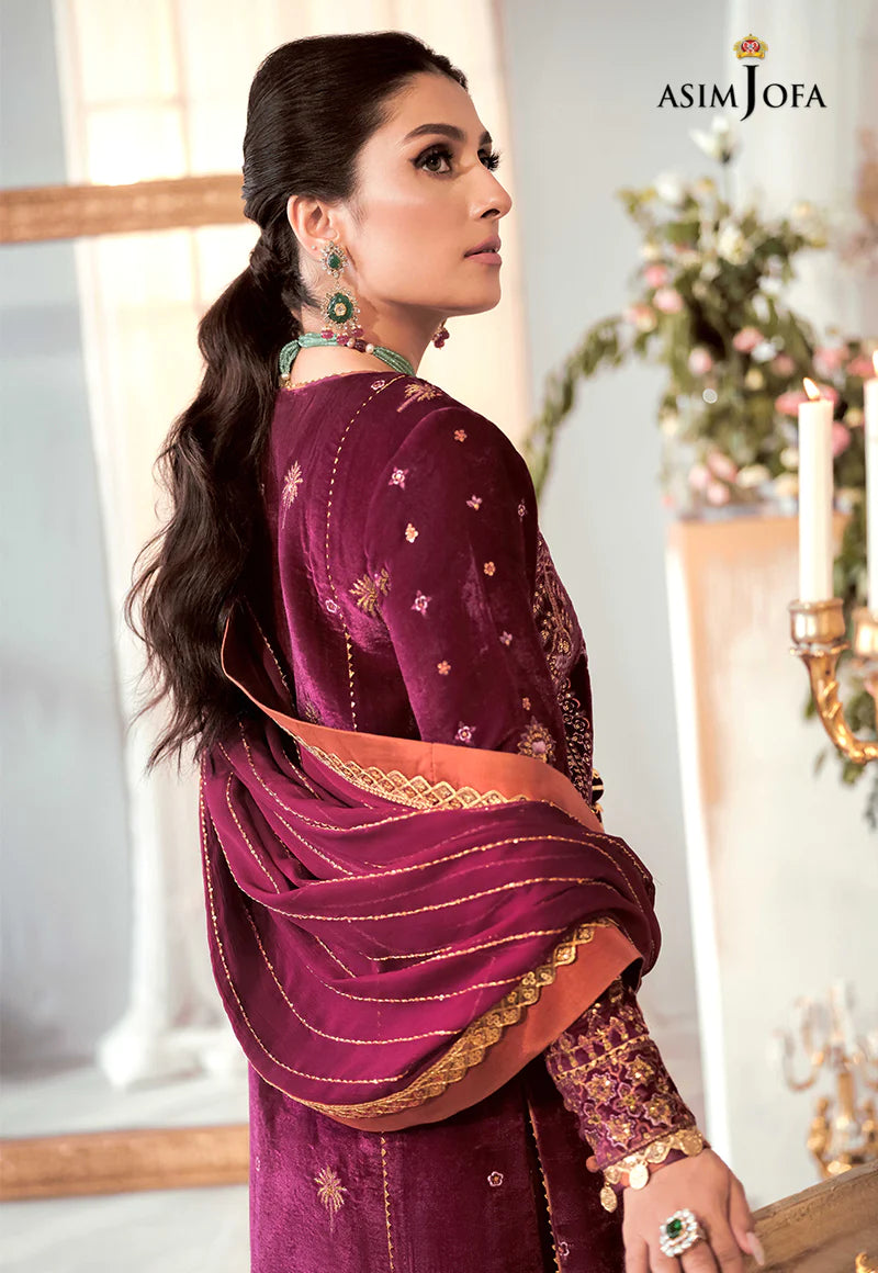 ASIM JOFA | EMBRIODERED VELVET SHIRT + SILK PANTS + EMBRIODERD CHIFFON DUPATTA | MEDIUMTA