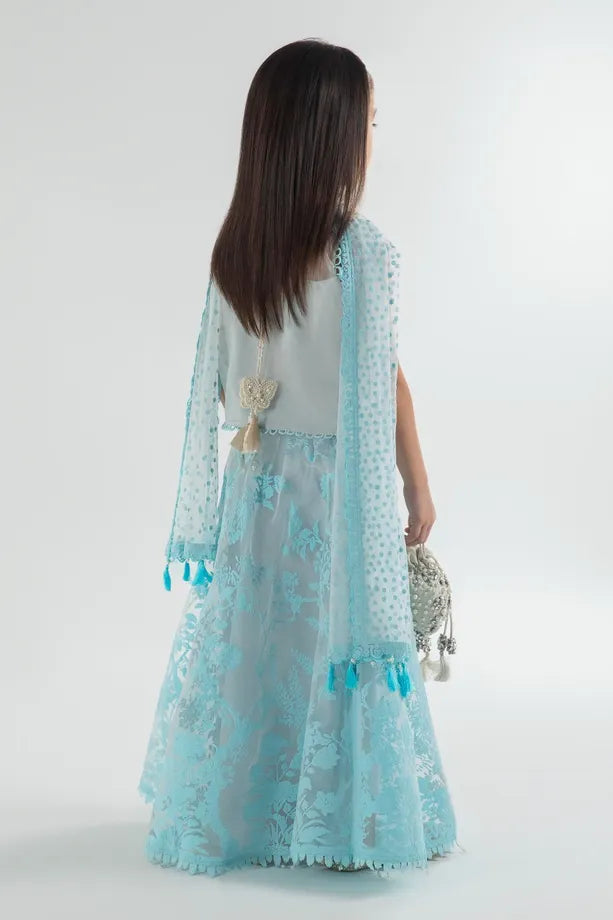 SANA SAFINAZ |BLUE ORGANZA SUIT + SHARARA + DUPATTA | LITTLE GIRLS | KIDS | 8-9Y
