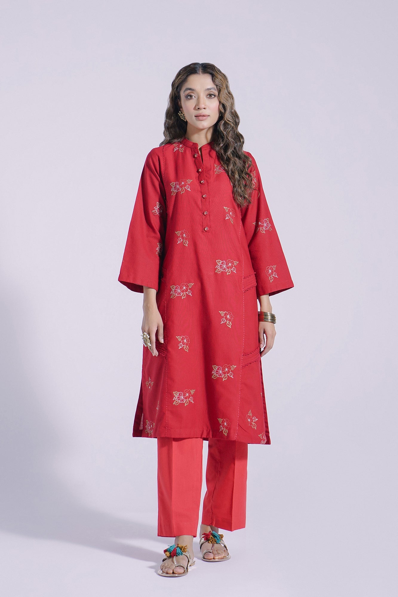 ETHNIC | RED KHADDAR SHIRT + PANTS | SMALL