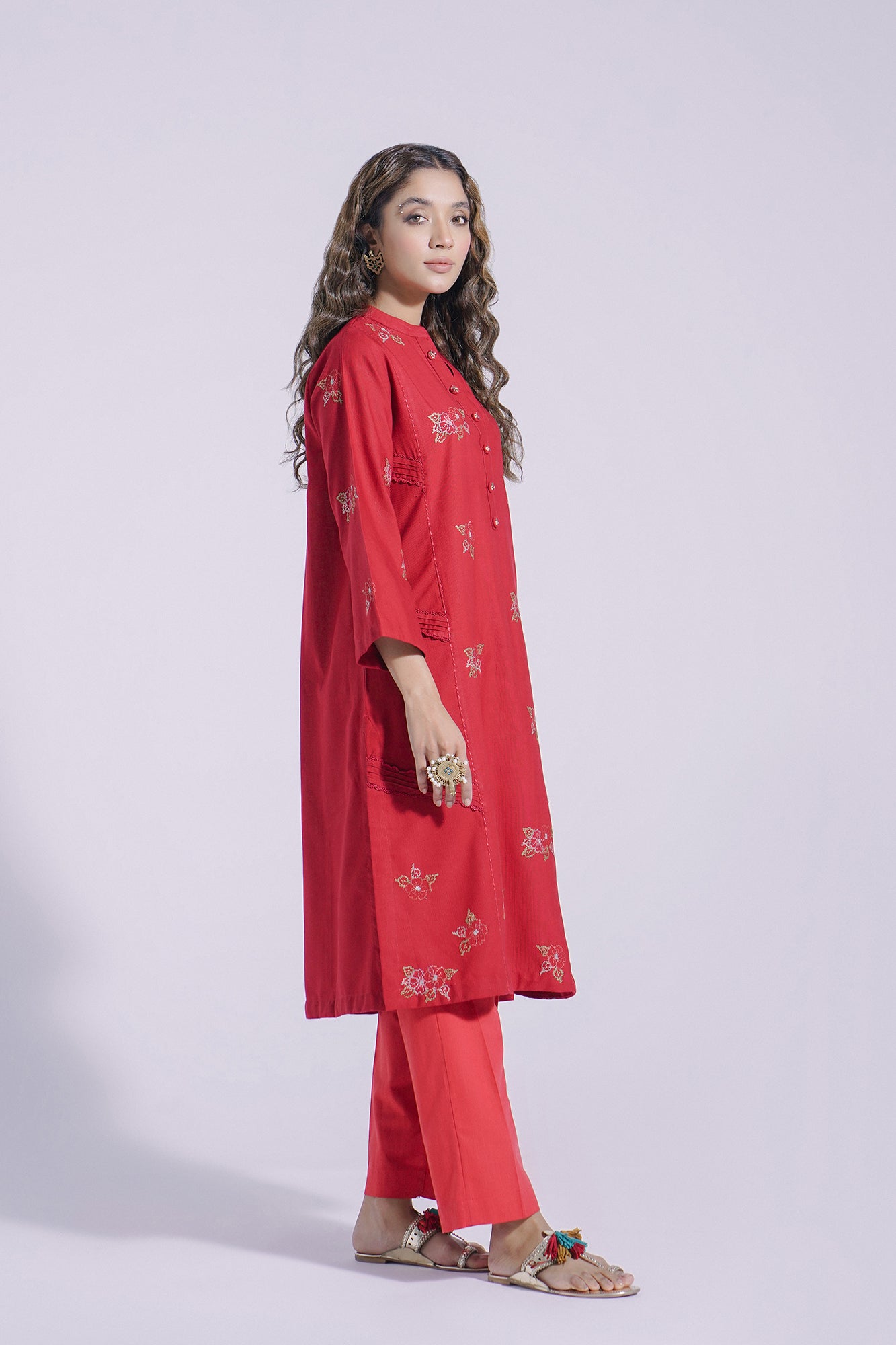 ETHNIC | RED KHADDAR SHIRT + PANTS | SMALL