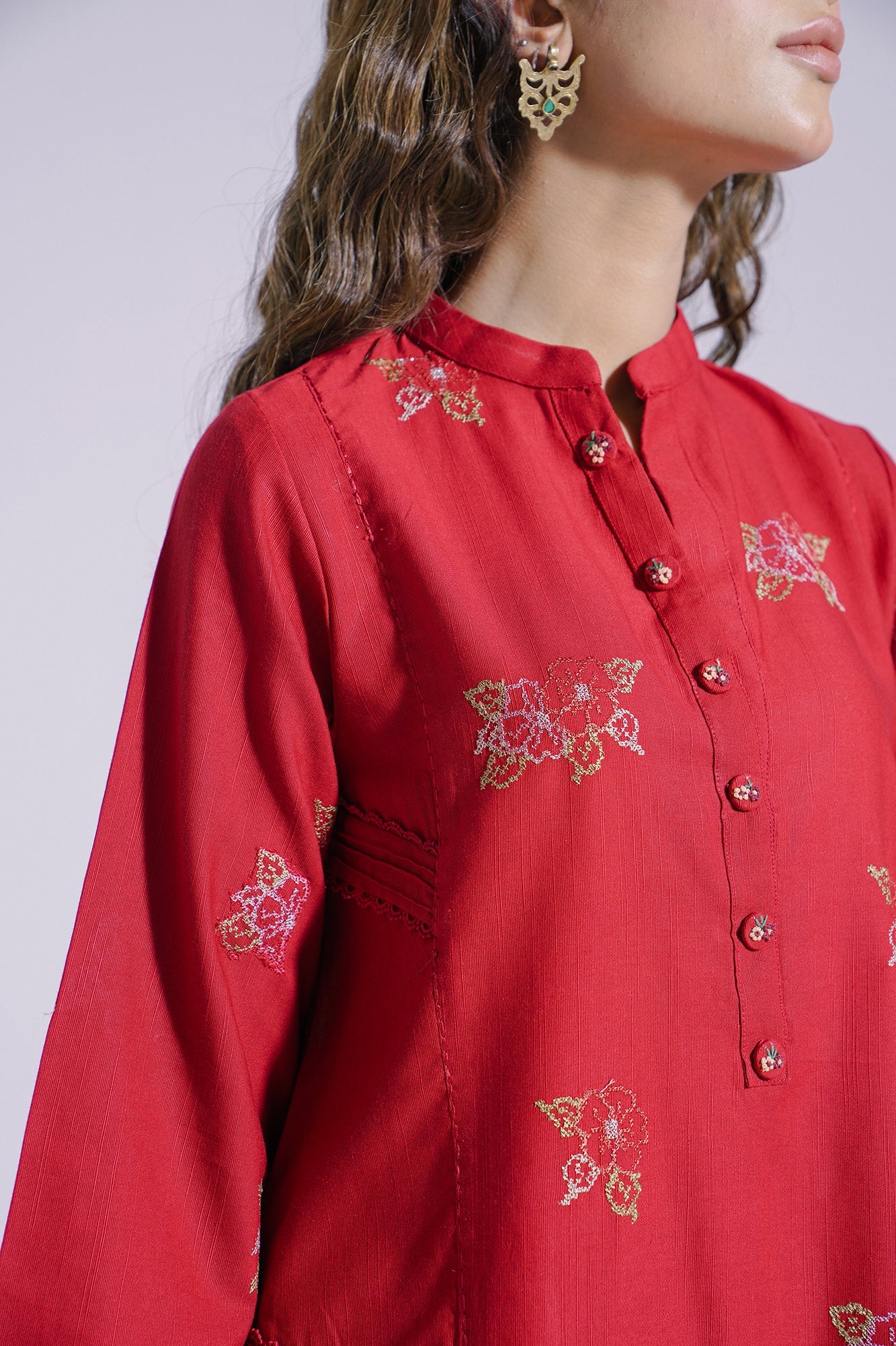 ETHNIC | RED KHADDAR SHIRT + PANTS | SMALL